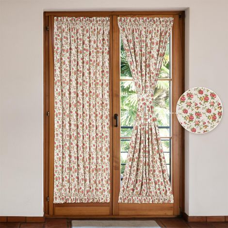 Lot de 2 rideaux de porte française en lin de style campagnard élégant pour porte d'entrée, double passe-tringle inclus, 137,2 x 182,9 cm (l x L) (1/5)