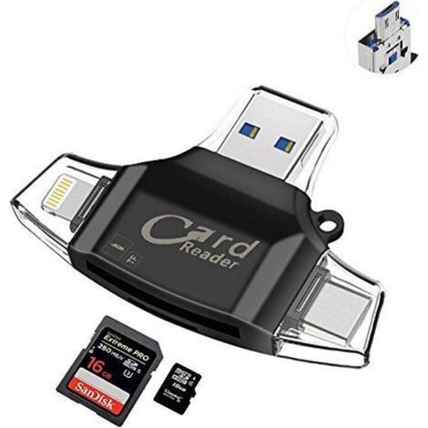 Lecteur De Carte Mémoire 4 En 1 Otg Usb Micro Usb Type C Lightning Id-r008 (1/3)