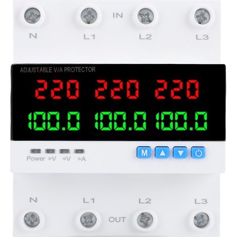 Interruttore automatico di trasferimento di potenza doppio 100 A 4P, 3 fasi regolabili, protezione da sovracorrente, sovratensione e sottotensione per generatori, inverter e reti elettriche. (1/5)