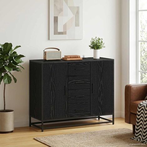 vidaXL Buffet Chêne noir 92 x 35 x 76 cm Bois d'ingénierie (1/5)