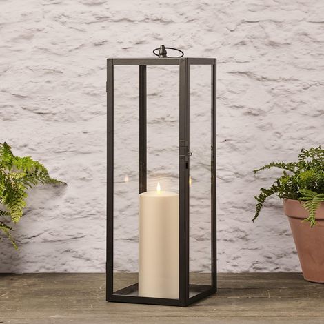 Metalllaterne mit LED-Kerze, flackernder Flamme und Timer, IP44, Garten/Balkon (1/3)
