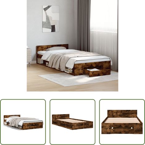 vidaXL Holzwerkstoff Bett -  Bettgestell mit Schublade Räuchereiche 75x190 cm Holzwerkstoff (1/5)
