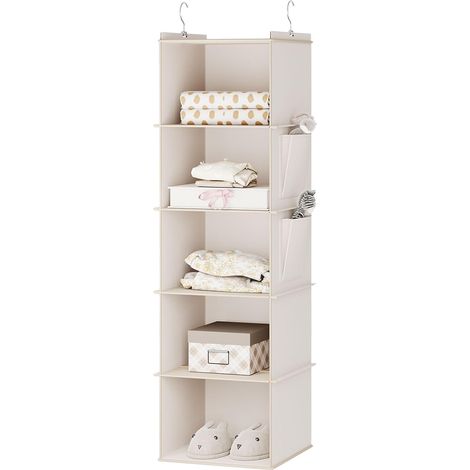 Étagère à Suspendre, Rangement Suspendu, Organisateur de Vêtements, en Tissu, 5 Compartiments, Pliable, Renfort Intérieur en Bambou Beige (1/5)