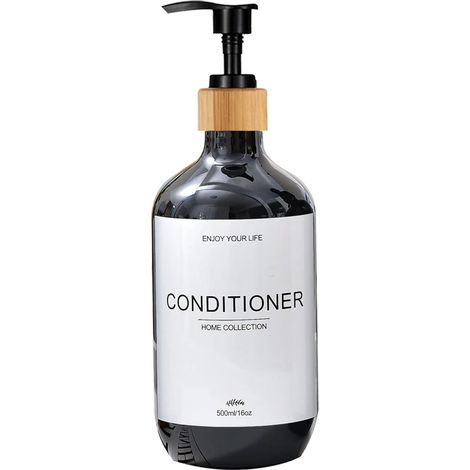 (B-black-conditioner-500ml) Flacon distributeur de shampoing, gel douche et après-shampoing étanche, pré-étiqueté et rechargeable. (1/5)