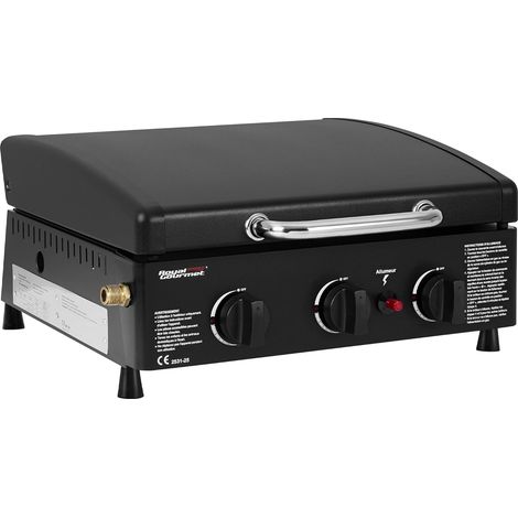 Royal Gourmet Barbecue à Gaz avec 3 brûleurs de 2,5 kW, Plancha à Gaz Exterieur avec Plaque de Cuisson Émaillée, Plancha Camping Gaz BBQ Gaz Portable avec Pieds Réglables pour Terrasse et Jardin
