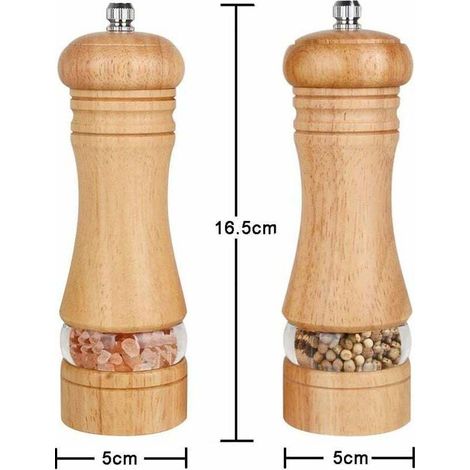 Lot de 2，Salieres et Poivrieres Bois, Réglables Avec Broyeur à épices en Céramique，6" (1/4)