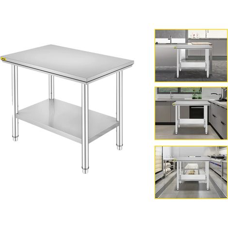 Mesa de trabajo de acero inoxidable, altura regulable, 35x24x32 pulgadas, 286 libras. (1/2)