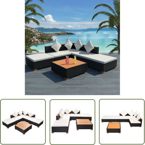 The Living Store Salon de jardin 6 pcs avec coussins résine tressée noir - Canapé Extérieur - Salon De Jardin - Mobilier De Jardin - Ensemble De Canapés - Meubles Design (1/5)