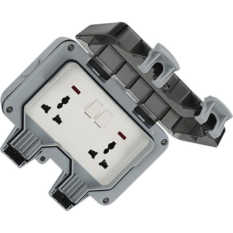 Prise étanche IP66 2 positions 2 interrupteurs 6 trous, chargeur secteur extérieur en polycarbonate, accessoire électrique pour usage extérieur (1/5)