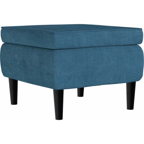 Pouf con seduta sgabello e gambe in legno e velluto blu DEC026294