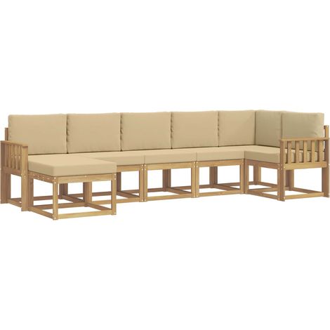 Conjunto de sofás de exterior con cojín 7 pcs y Beige Poliéster vidaXL