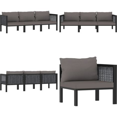 Canapé à 3 places avec coussins Anthracite Résine tressée - Canapé Jardin - Mobilier De Jardin - Salon De Jardin - Canapé Trois Places - Résine Tressée - Home & Living