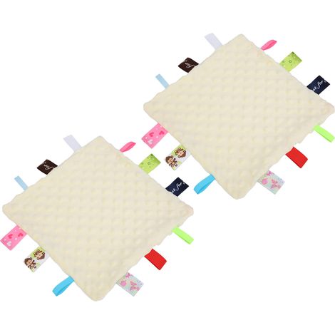 Lot de 2 couvertures de sécurité pour bébé, douces et apaisantes, en peluche beige. (1/5)