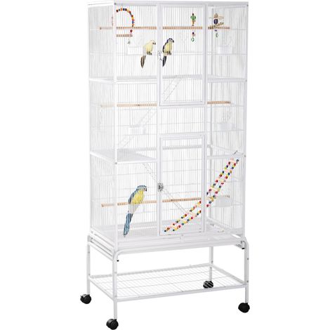 Voliera per Uccelli 83x53x180 cm in Acciaio Bianco (1/5)