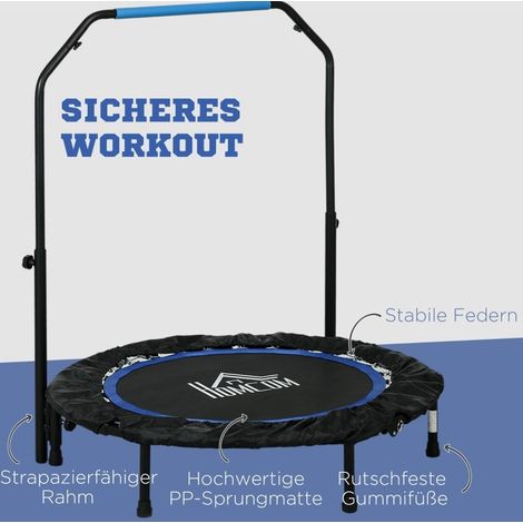 Trampoline fitness pliable avec poignée réglable, Ø102 cm, hauteur 99-123 cm, capacité 100 kg, noir et bleu (1/5)