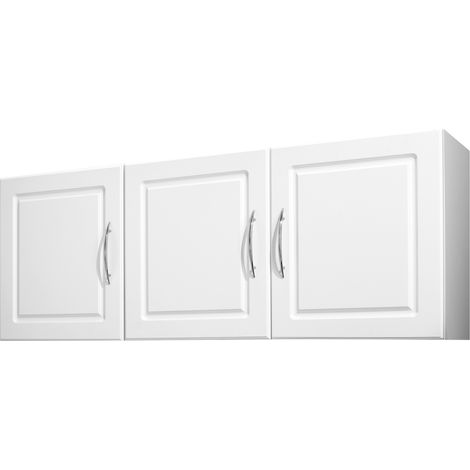 VEVOR Mobiletto Pensile per Lavanderia da 31,6 x 137,2 x 51,6 cm, Mobiletto Pensile a 2 Ripiani con Ripiano Regolabile, Armadietto Bagno Sospeso con 3 Ante, per Cucina, Bagno, Lavanderia, Bianco (1/5)