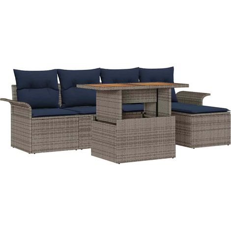 Set Divano da Giardino 6 pcs Grigio Poly Rattan vidaXL