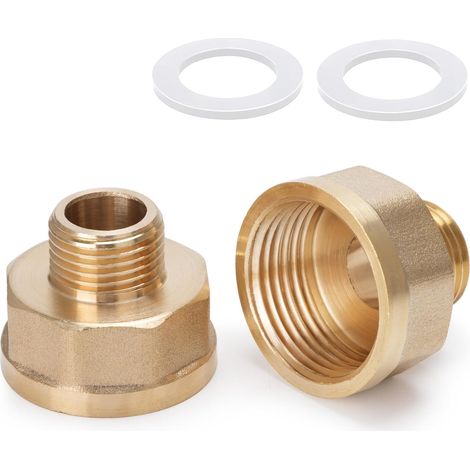 Set mit 2 Reduzieradaptern aus Messing (AG/IG) 1/2"-Außengewinde auf 1"-Innengewinde 1"-Innengewinde auf 1/2"-Außengewinde Robuster Schlauchanschluss mit Gummidichtung für Wassersysteme (1/5)