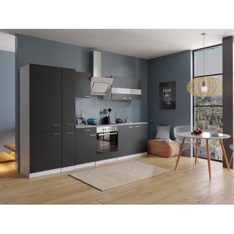 Cuisine Kitchenette Bloc cuisine intégrée Blanc Noir Malia 300 cm Respekta