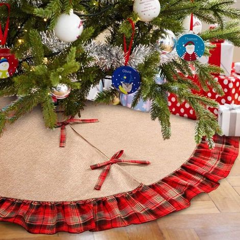 Jupe de Sapin de Noël en Lin 48 Pouces Big Red Black Plaid Base Floor Mat Cover Merry Christmas Party Decor (120cm) GROOFOO (1/5)