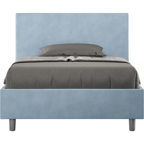 Letto Singolo 80x200 cm con Rete e Contenitore Adele Azzurro (1/5)
