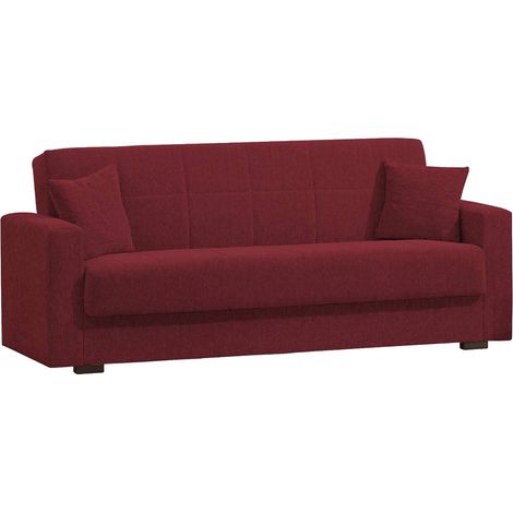 Divano letto 3 posti Ambrogino, Divano letto contenitore lineare, Sofà da soggiorno in tessuto imbottito con apertura click-clack, 212x80h87 cm, Rosso