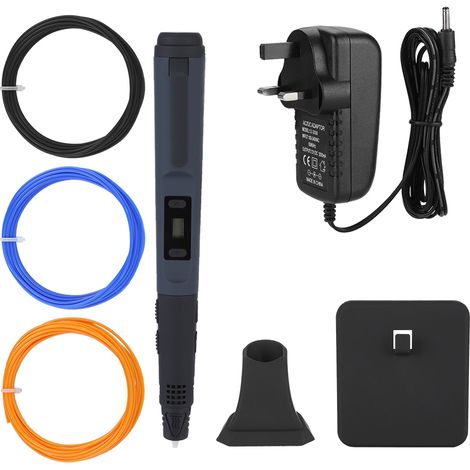 Stylo 3D pour dessin et modélisation, filament ABS/PLA, outil d'imprimante, lot avec prise UK 110-240V, noir (1/5)