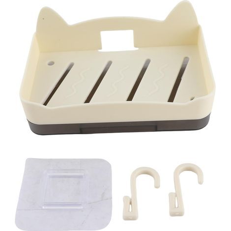 Jabonera de pared modelo gato, sin diseño de drenaje, estante de plástico para vajilla de baño, 5,5 x 8,5 x 13,5 cm (beige) (1/5)