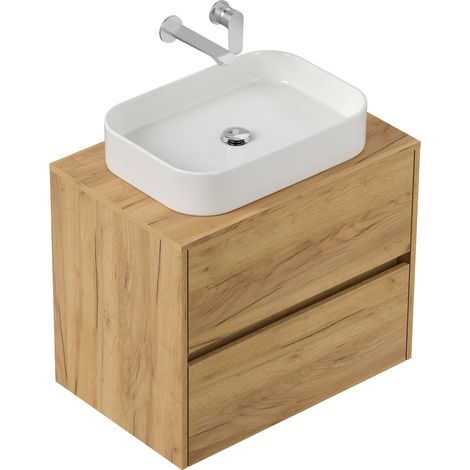 Badmöbel Taifun 70cm mit rechteckigem Aufsatzwaschbecken eiche gold