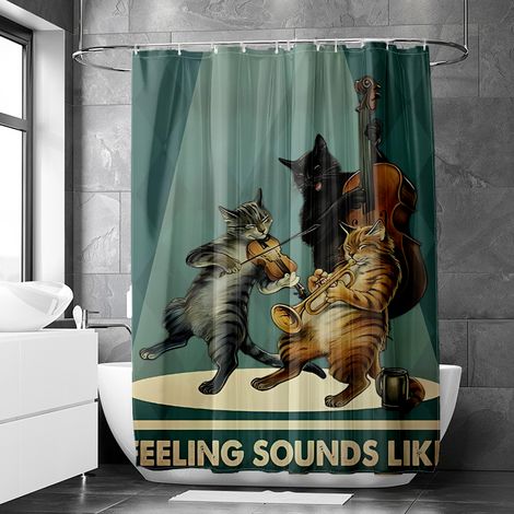 Rideau de douche motif animaux rétro baignoire stylisée aquarelle, rideau salle de bain imperméable, 150x180 cm (1/5)