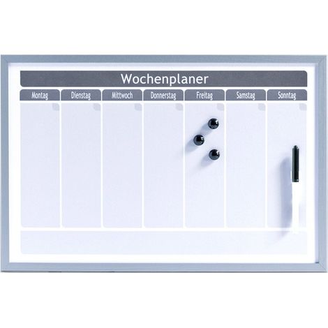 Magnettafel WOCHENPLANER + 3 Magnete und Filzstift, grau, 60x40 cm, ZELLER