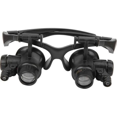Binocular Glass Magnifier 8 Lens 10X 15X 20X 25X with 2 LED