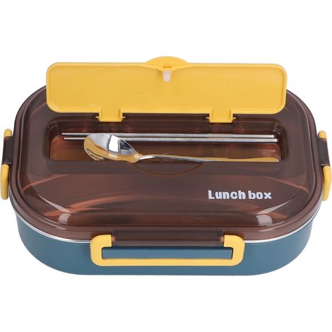 Set mit 4 auslaufsicheren Lunchboxen aus Edelstahl 316, blaue und gelbe Fächer, tiefe Fächer für Bento-Boxen für Erwachsene und Kinder, Schulkantine, Lunch-Thermoskanne (1/5)