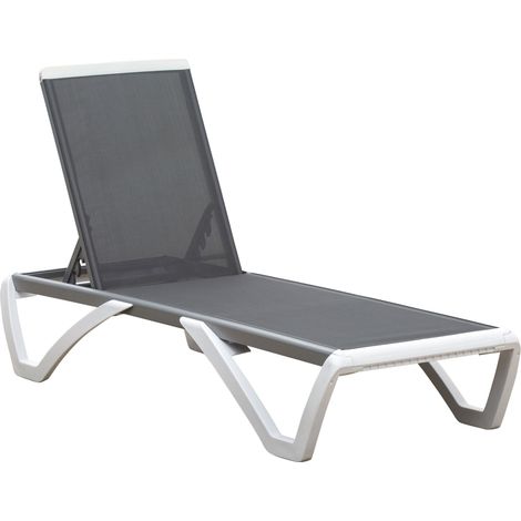Lettino Prendisole con Schienale Reclinabile 195x67.5x33 cm Grigio e Bianco (1/5)