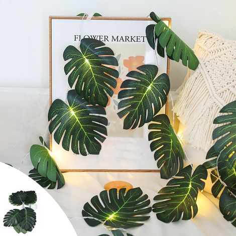 Guirlande Lumineuse Feuilles De Palmier Artificielles - 20 LED - 300 cm - Fonctionne Sur Piles AA - Pour Décoration Intérieure Et Extérieure (1/5)