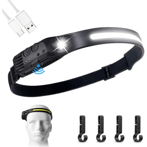Lampe Frontale Rechargeable, Lampe Frontale LED Rechargeable USB, 600 Lumens IPX4 Étanche Mouvement Lampe, 5 Mode d’Éclairage Détecteur Pour Camping Randonnée [Classe énergétique A+++] (1/5)