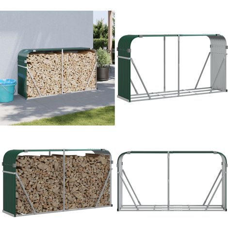 Porte-bûches vert 180x45x100 cm acier galvanisé - Porte-bûches - Rangement Bûches - Abri Bûches - Bois De Chauffage - Cheminée - Home & Living (1/5)