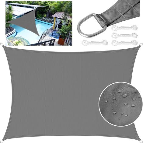 Voile d'ombrage Rectangulaire Triangulaire PES Polyester Voiles d'ombrage Toile Ombrage imperméable UV Protection avec Corde de Fixation(4 5M, Gris foncé) (1/5)