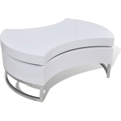Table basse à forme réglable pour salon MDF et acier inoxydable blanc brillant 80 x 32,5 cm (1/5)