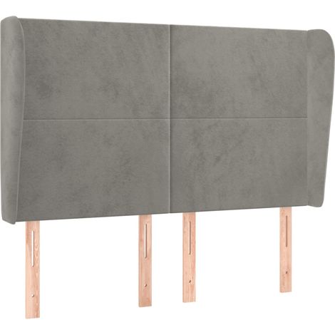 Testiera Testata del letto ad Orecchio Grigio Chiaro 147x23x118/128 cm in Velluto (1/4)