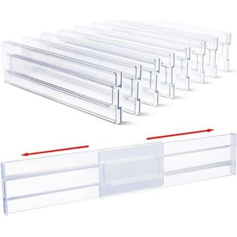 Séparateurs de tiroirs en plastique, organisateurs de tiroirs transparents réglables pour le rangement de la commode de la cuisine et de la chambre à coucher, paquet de 8 (1/5)