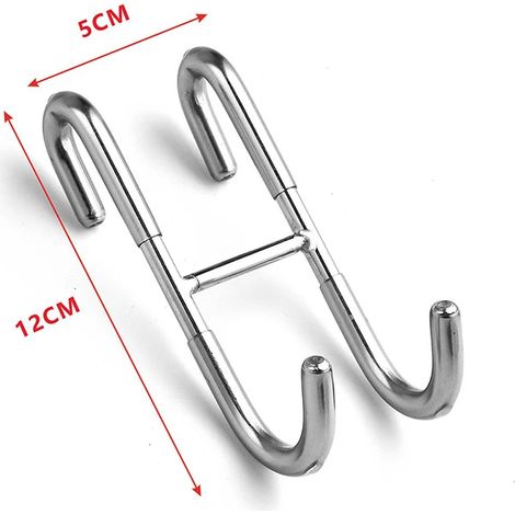 (argent) Porte-serviettes de douche en acier inoxydable en forme de S, à fixer sur une porte de douche vitrée. Crochets pour peignoir de salle de bain. (1/5)