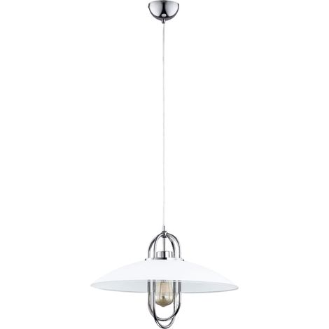 Alfa Salix Chrome & White Glass Pendant Ceiling Lamp 30cm, Adjustable Drop up to 90cm, 1x E27 Max 60W, Dimmable Indoor IP20 Modern Hanging Light 60454