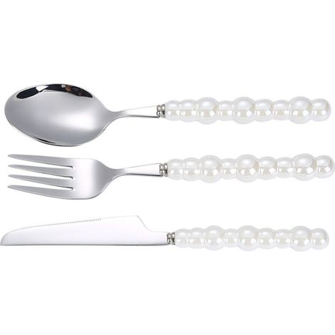 Allauve – Ensemble de couverts en céramique nacrée – 1 couteau, 1 fourchette, 1 cuillère – Acier inoxydable 304 – Design élégant pour maison et restaurant