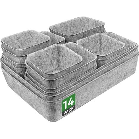 Set mit 14 Schubladeneinsätzen für 80 cm Kommoden, stapelbare Aufbewahrungsboxen aus Filz, Schubladenorganisationssystem für Schreibtisch, Schminktisch, Nachttisch, Schrank (1/4)