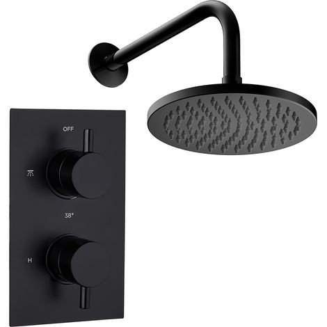 Round Wall Concealed Thermostatic Shower Valve Set with Fixed Head - Black