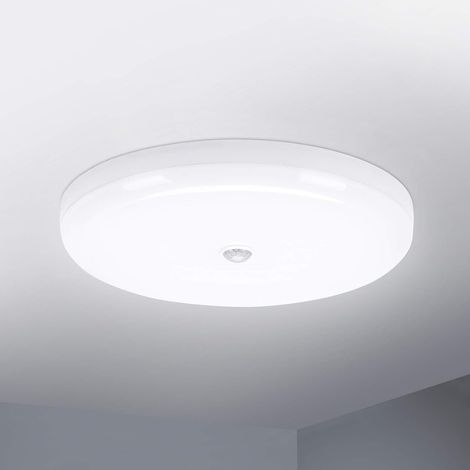 Plafonnier LED avec détecteur de mouvement 30 W étanche IP56 2400 lm blanc froid 6500 K, facile à installer, pour extérieur, salle de bain, bureau, balcon, garage Ø 30 cm WddnAot (1/5)