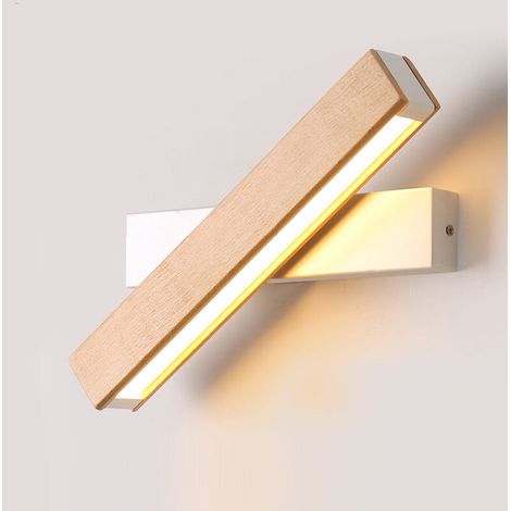 LED Wall Light, 6W 400LM Indoor Wooden Wall Light 360° Rotatable, 3000K Warm White Wall Lamp for Bedroom, Living Room, Office, Hallway,Dia 31CM [Energy Class E]