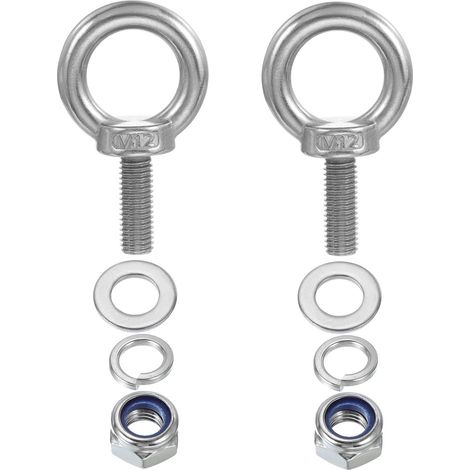 2 Pièces M12 x 35mm Boulon À Œil Avec Écrou Boulon À Œil Argent (1/5)