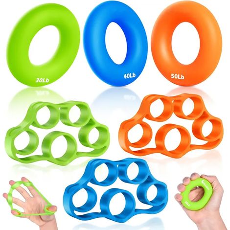 6 Poignée de force en silicone, 3 niveaux de résistance, exercice doigts et poignet, pour maison et gym (1/5)